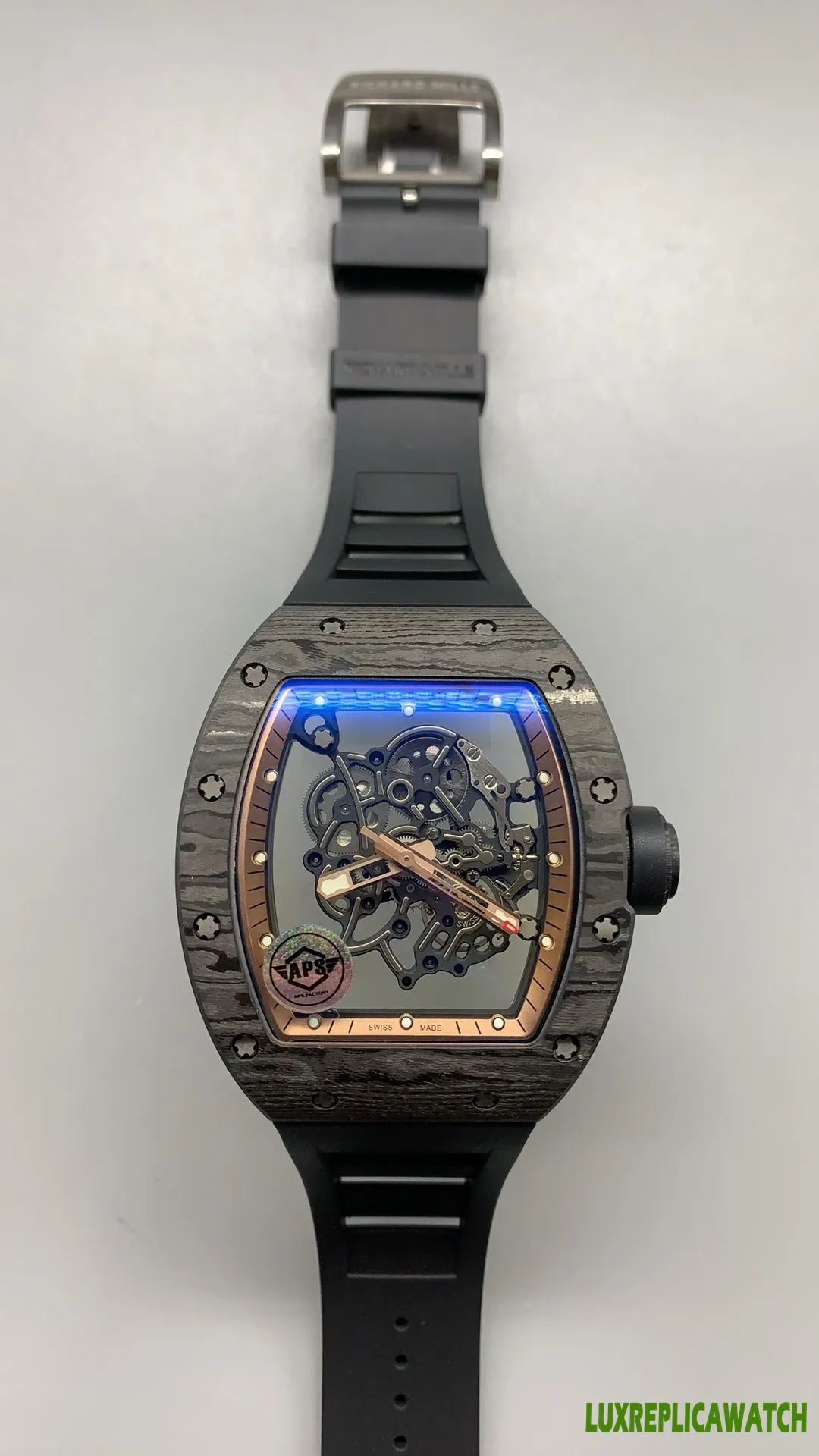 Richard Mille RM 011 Replica Watches 45mm Mens Black Dial Rubber Strap 1:1 Clone Watch