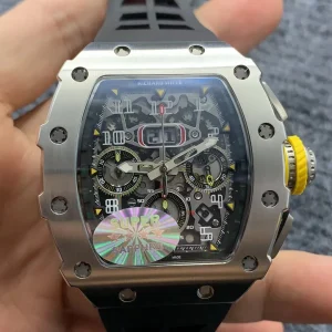 Richard Mille RM 011 Replica Watches 50mm Mens Black Dial Rubber Strap 1:1 Clone Watch