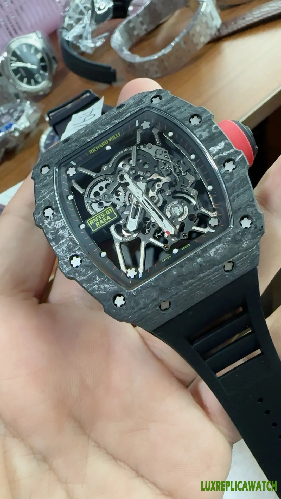 Richard Mille RM35-01 Rafa Replica Watches 45mm Mens Black Dial Rubber Strap 1:1 Clone Watch - Image 6