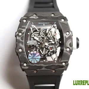 Richard Mille RM35-02 Replica Watches 50mm Mens Skeleton Dial Rubber Strap 1:1 Clone Watch