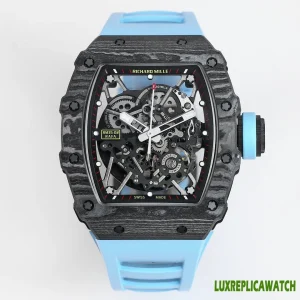 Richard Mille RM35-02 Replica Watches 45mm Mens Blue Dial Rubber Strap 1:1 Clone Watch