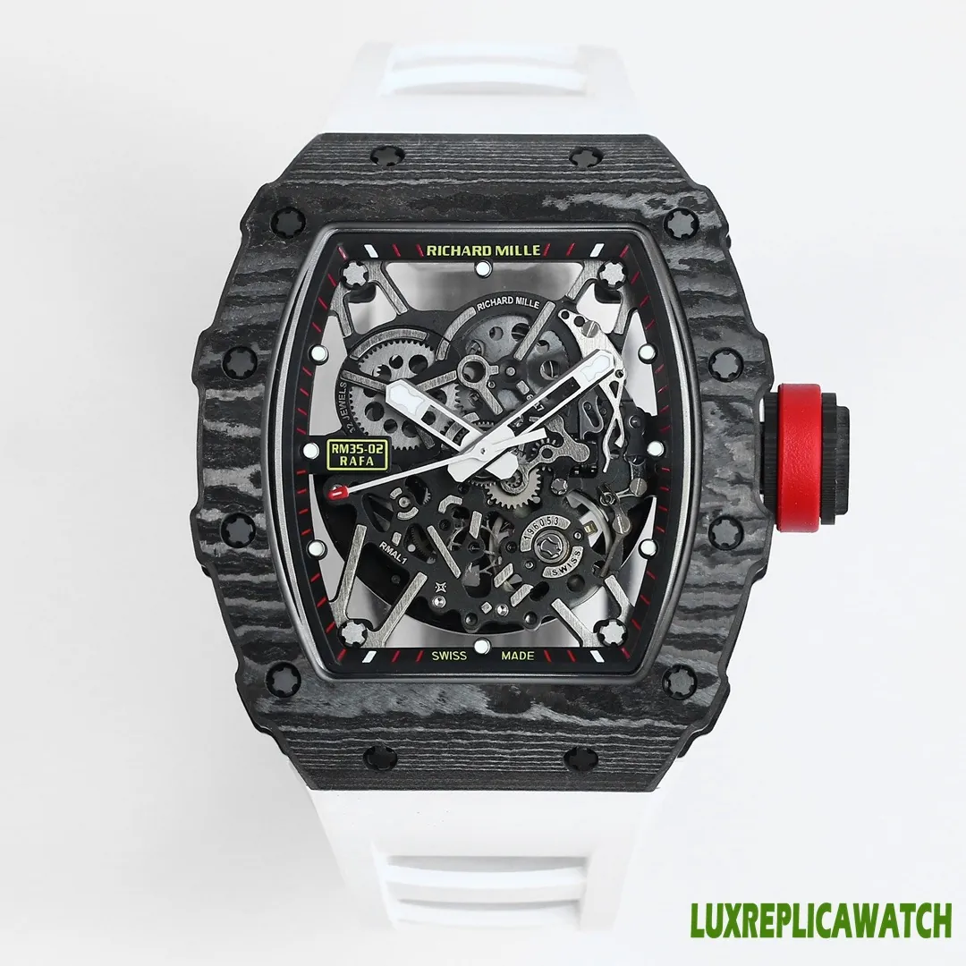 Richard Mille RM35-02 Replica Watches 50mm Mens Skeleton Dial Rubber Strap 1:1 Clone Watch