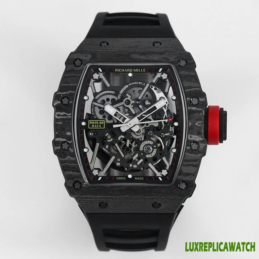 Richard Mille RM35-02 Rafa Replica Watches 45mm Mens Black Dial Rubber Strap 1:1 Clone Watch