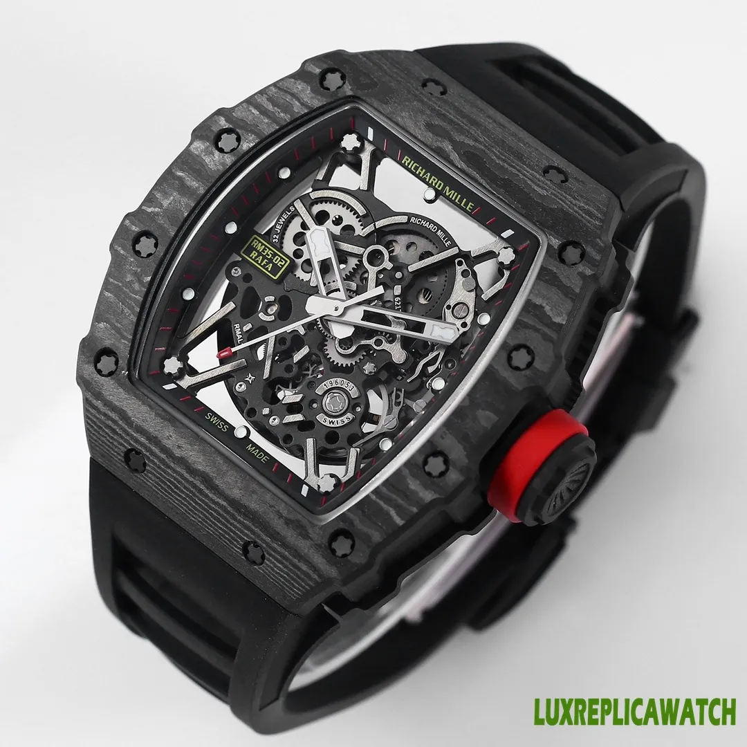 Richard Mille RM35-02 Rafa Replica Watches 45mm Mens Black Dial Rubber Strap 1:1 Clone Watch - Image 3