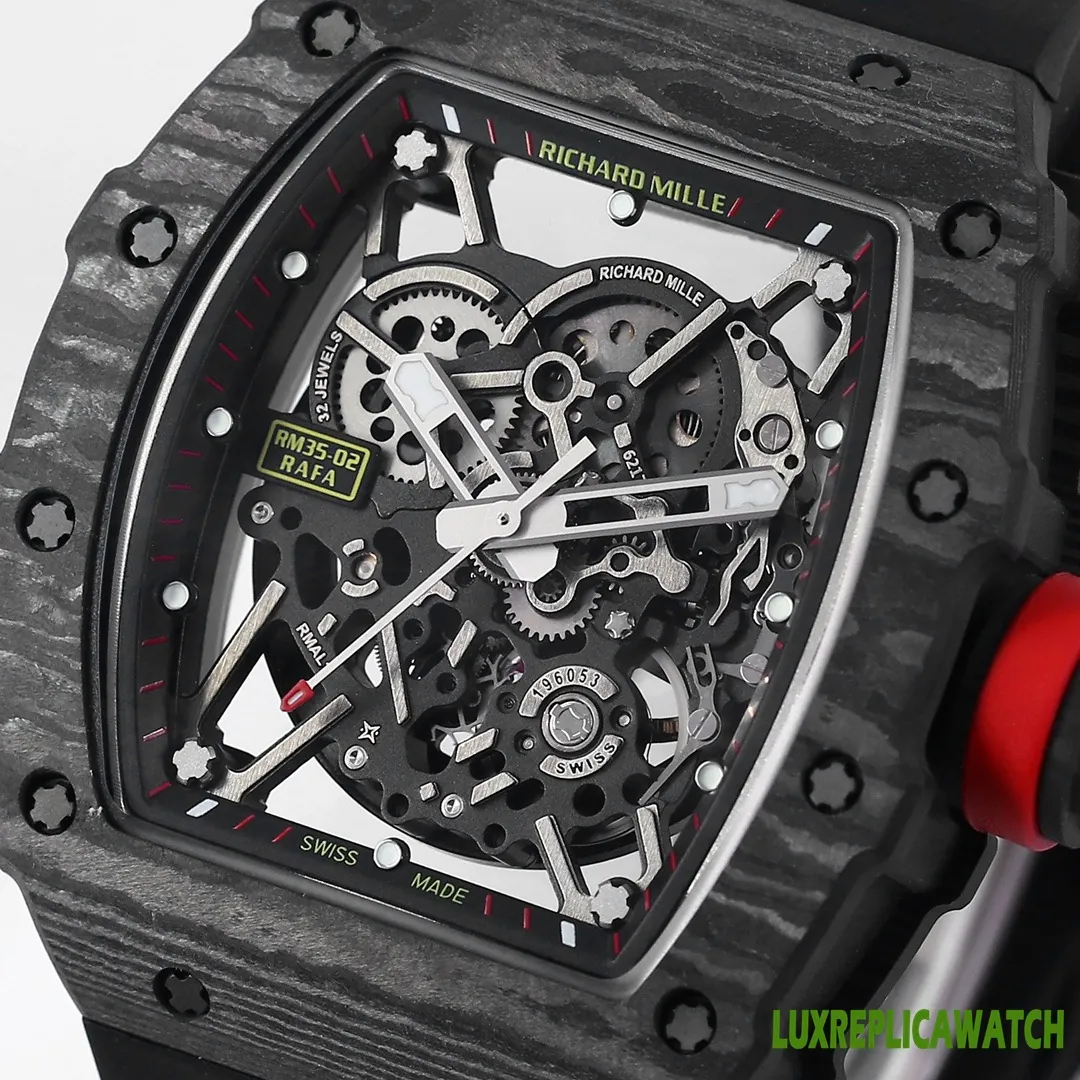 Richard Mille RM35-02 Rafa Replica Watches 45mm Mens Black Dial Rubber Strap 1:1 Clone Watch - Image 7