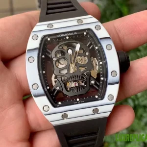 Richard Mille Skull Collection Replica Watches 52mm Mens Black Dial Rubber Strap 1:1 Clone Watch