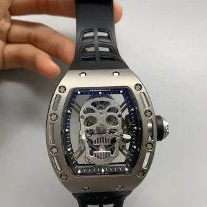 Richard Mille Skull Collection Replica Watches 52mm Mens Blue Dial Rubber Strap 1:1 Clone Watch