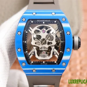 Richard Mille Skull Collection Replica Watches 52mm Mens Blue Dial Rubber Strap 1:1 Clone Watch