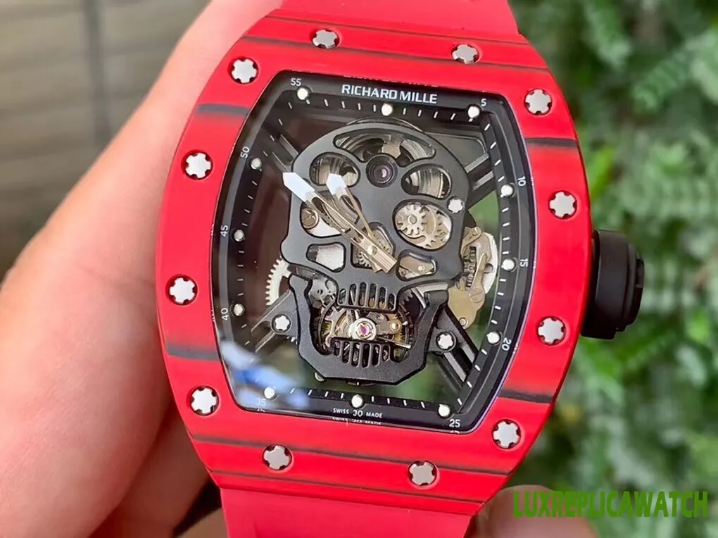 Richard Mille Skull Collection Replica Watches 52mm Mens Black Dial Rubber Strap 1:1 Clone Watch - Image 2