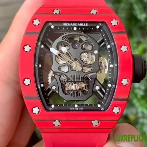 Richard Mille Skull Collection Replica Watches 52mm Mens Black Dial Rubber Strap 1:1 Clone Watch
