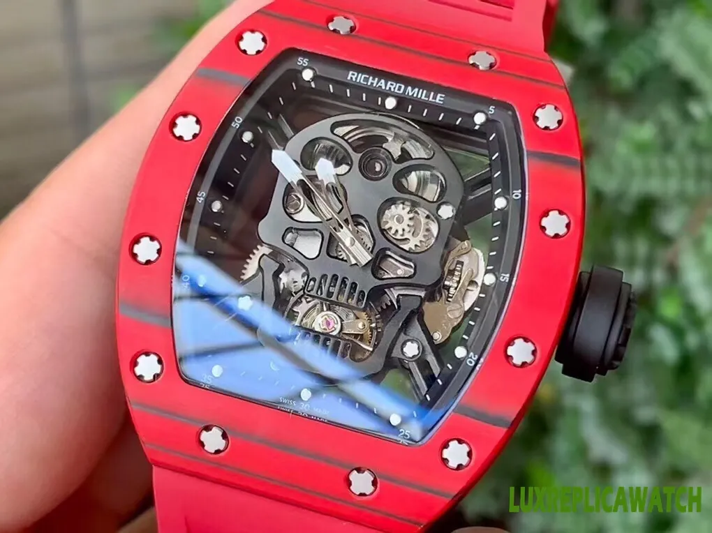 Richard Mille Skull Collection Replica Watches 52mm Mens Black Dial Rubber Strap 1:1 Clone Watch - Image 3