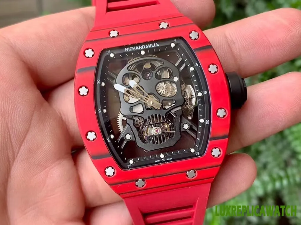 Richard Mille Skull Collection Replica Watches 52mm Mens Black Dial Rubber Strap 1:1 Clone Watch - Image 3