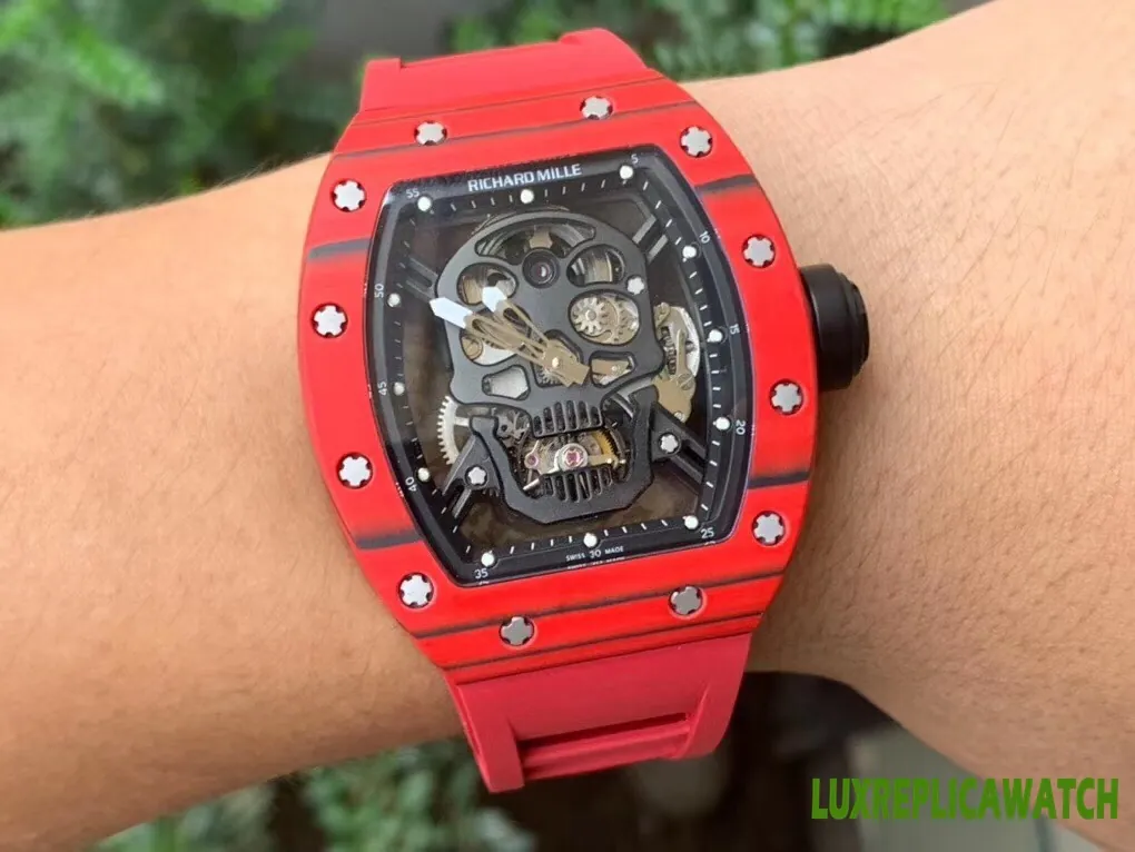Richard Mille Skull Collection Replica Watches 52mm Mens Black Dial Rubber Strap 1:1 Clone Watch