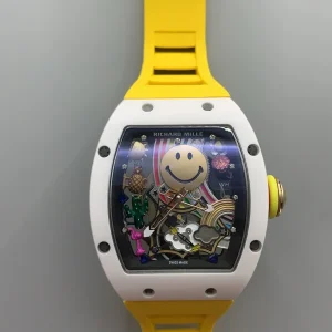 Richard Mille Smiley Face Replica Watches 45mm Mens Multi-Color Dial Rubber Strap 1:1 Clone Watch