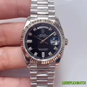 Rolex Day-Date Replica Watches 36mm Mens Black Dial Metal Bracelet 1:1 Clone Watch