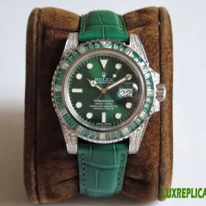 Rolex Submariner Date Replica Watches 40mm Mens Green Dial Leather Strap 1:1 Clone Watch