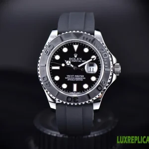 Rolex Yacht-Master Replica Watches 42mm Mens Black Dial Rubber Strap 1:1 Clone Watch