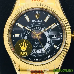 Rolex Sky-Dweller Replica Watches 42mm Mens Black Dial Metal Bracelet 1:1 Clone Watch