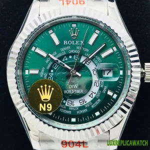 Rolex Sky-Dweller Replica Watches 42mm Mens Green Dial Metal Bracelet 1:1 Clone Watch