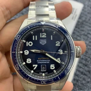 Tag Heuer Autavia Replica Watches 42mm Mens Blue Dial Metal Bracelet 1:1 Clone Watch