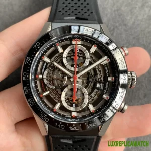 Tag Heuer Carrera Heuer 01 Replica Watches 45mm Mens Black Dial Rubber Strap 1:1 Clone Watch