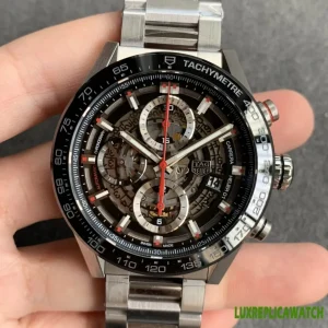 Tag Heuer Carrera Heuer 01 Replica Watches 45mm Mens Black Dial Metal Bracelet 1:1 Clone Watch