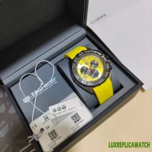 Tag Heuer Carrera Replica Watches 44mm Mens Yellow Dial Rubber Strap 1:1 Clone Watch