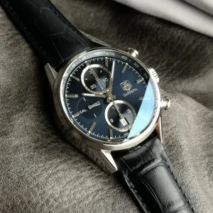 Tag Heuer Carrera Replica Watches 41mm Mens Blue Dial Leather Strap 1:1 Clone Watch