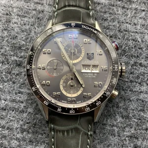 Tag Heuer Carrera Replica Watches 43mm Mens Grey Dial Leather Strap 1:1 Clone Watch