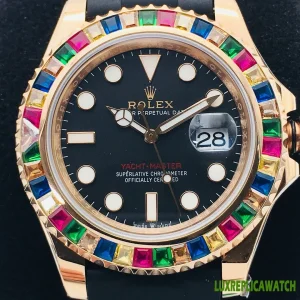 Rolex Yacht-Master Replica Watches 40mm Mens Black Dial Rubber Strap 1:1 Clone Watch